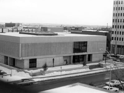 Exterior view of the Edmonton Art Gallery taken in 1968, showcasing its architectural features.