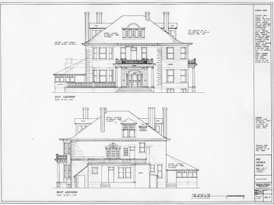 Secord House - East and West elevation blue prints