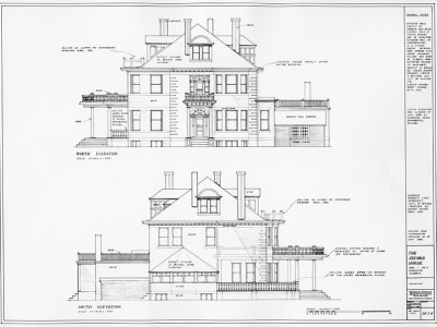 Blueprints showing North and South Elevation of Secord House.