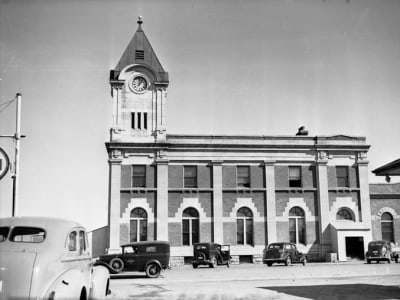 Strathcona Public Building exterior elevation captured in a historical photograph.