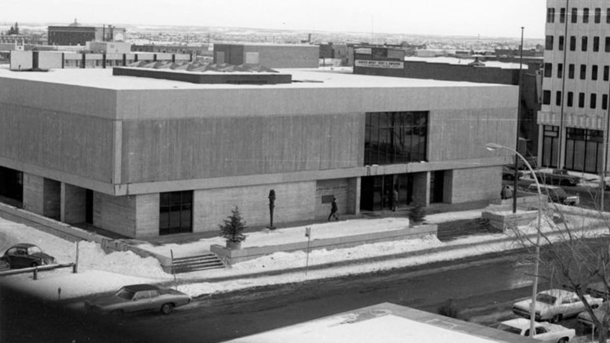 Exterior view of the Edmonton Art Gallery taken in 1968, showcasing its architectural features.