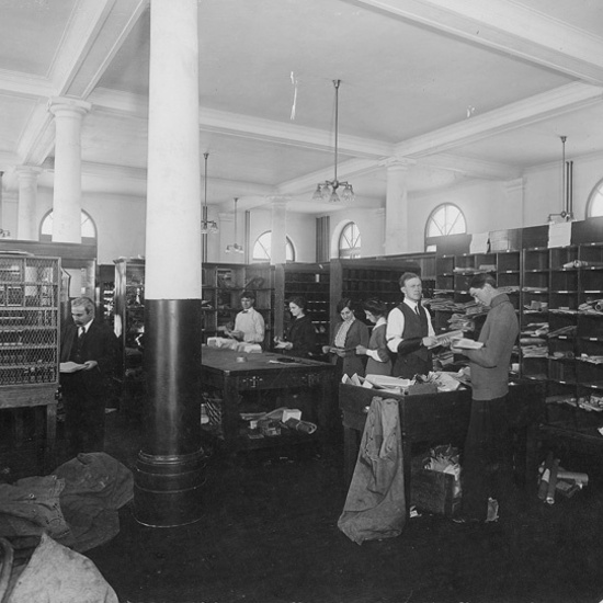 Strathcona Public Building, date unknown, interior view of sorting room