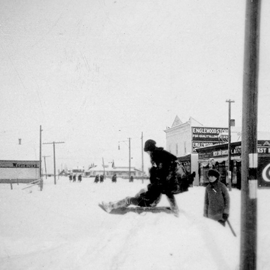 Westmount, member of Sims family outside West End Grocery