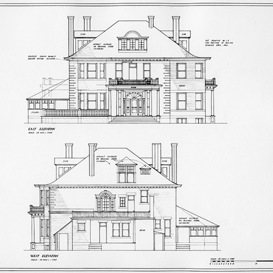 Secord House - East and West elevation blue prints