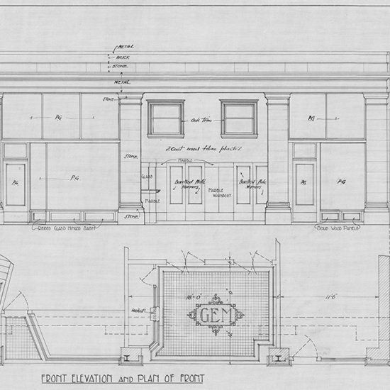 Gem Theatre, front elevation floor plan